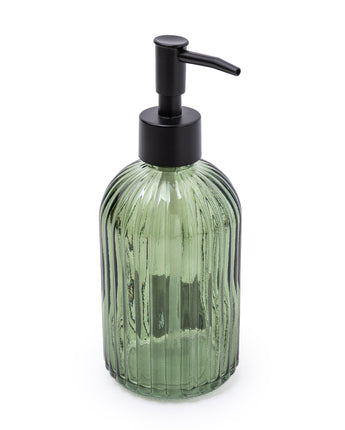 Stylish Glass Soap Dispenser in Elegant Green with Charcoal Black Pump, 19CM