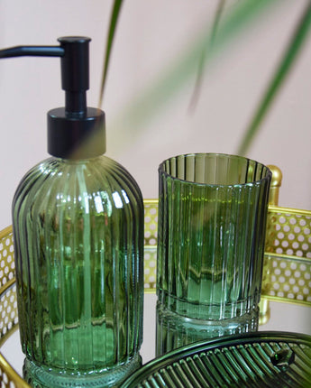 Stylish Glass Soap Dispenser in Elegant Green with Charcoal Black Pump, 19CM