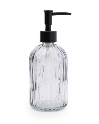 Sleek and Contemporary Glass Soap Dispenser in Cool Grey with Charcoal Black Pump, 19CM