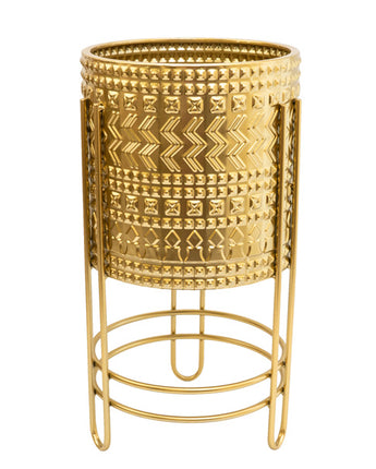 Luxurious Small Gold Embossed Metal Planter with Stand