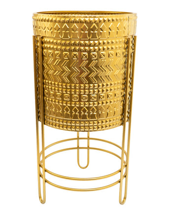 Luxurious Large Gold Embossed Metal Planter with Stand