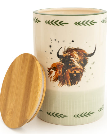 Rustic Highland Cow Storage Jar