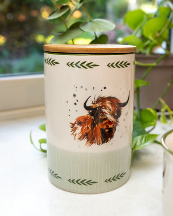 Rustic Highland Cow Storage Jar