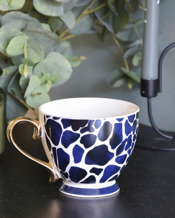 Footed Mug Giraffe Spots Teal with Gold Handle