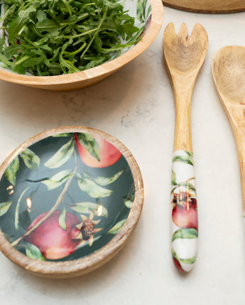 13cm Round Dish with Enamel Inlay Pomegranate - White