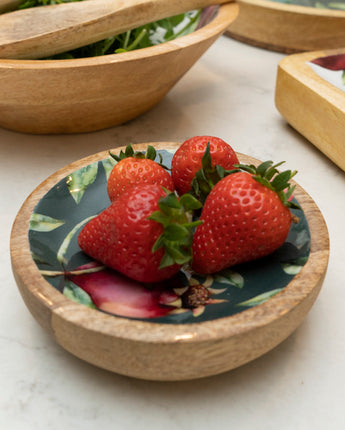 13cm Round Dish with Enamel Inlay Pomegranate - White