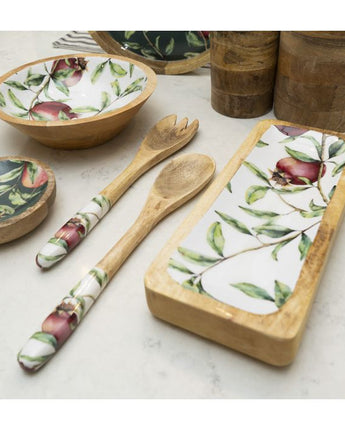 30.5cm Rectangular Dish with Enamel Inlay Pomegranate - Green