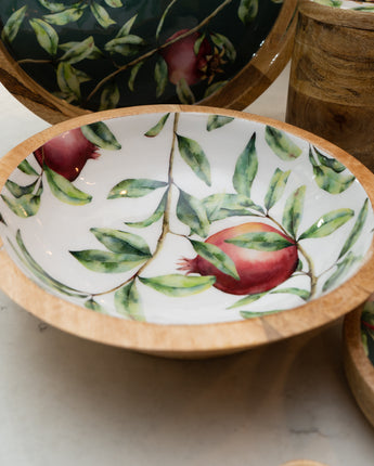 24cm Round Dish with Enamel Inlay Pomegranate - White