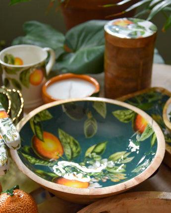 24cm Round Dish with Enamel Inlay Orange Blossom - Green