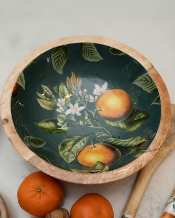 24cm Round Dish with Enamel Inlay Orange Blossom - Green