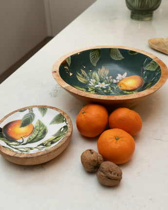 24cm Round Dish with Enamel Inlay Orange Blossom - Green