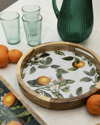 30cm Round Tray with Enamel Inlay Orange Blossom - White