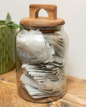 Stylish Grey Glass Storage Jar with Chic Wooden Lid