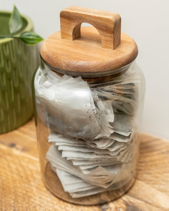 Stylish Grey Glass Storage Jar with Chic Wooden Lid