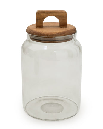 Stylish Grey Glass Storage Jar with Chic Wooden Lid