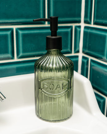 Glass Soap Dispenser with Black Pump - Green