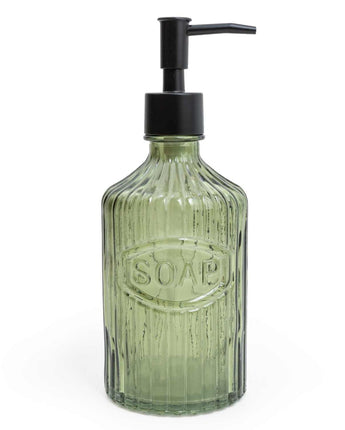 Glass Soap Dispenser with Black Pump - Green