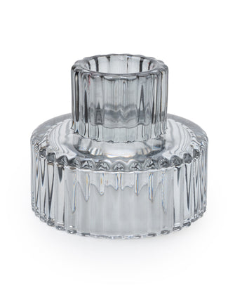 Elegant Dual-Sided Smokey Grey Glass Tealight & Candleholder