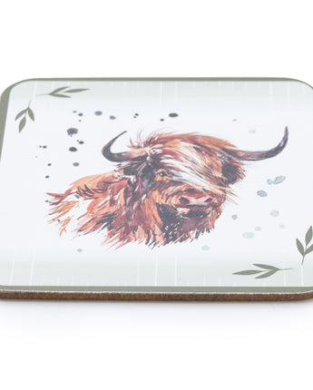 Exquisite Set of Four Highland Cow Design Coasters