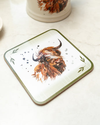 Exquisite Set of Four Highland Cow Design Coasters