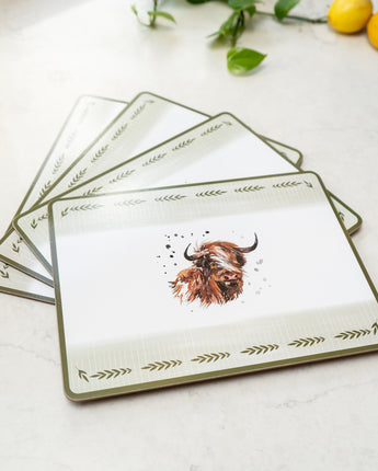 Exquisite Set of 4 Highland Cow Design Placemats