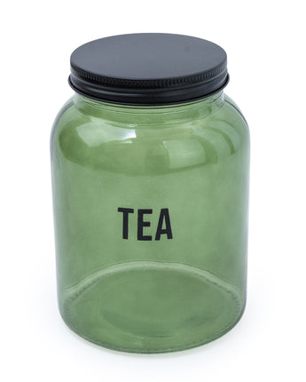 Chic Glass Storage Jar – Stylish Green & Black 'Tea' Design