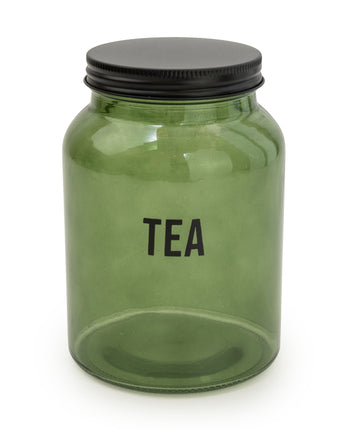 Chic Glass Storage Jar – Stylish Green & Black 'Tea' Design