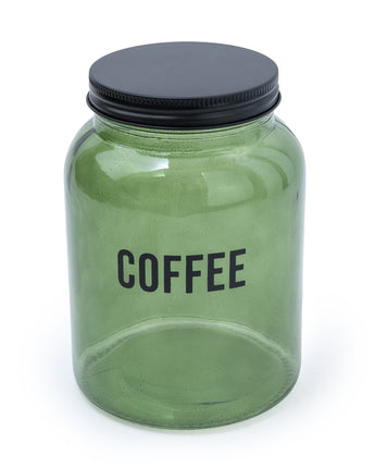 Stylish Glass Storage Jar for 'Coffee' – Sleek Green and Black Design