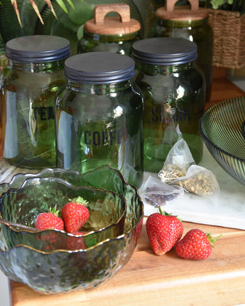 Stylish Glass Storage Jar for 'Coffee' – Sleek Green and Black Design