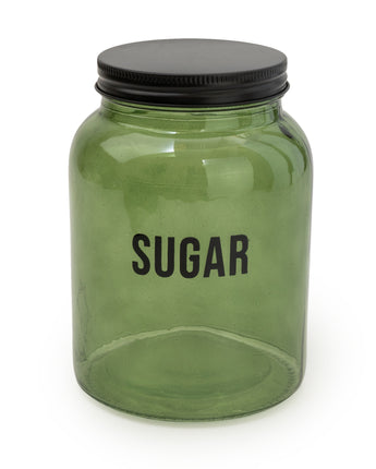 Chic Glass Storage Jar – Stylish Green & Black 'Sugar' Design