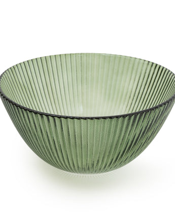 Small Green Glass Bowl with Elegant Ridges