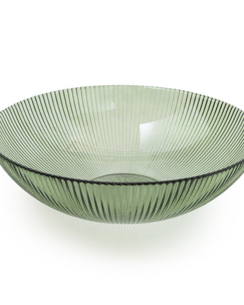 Large Green Glass Bowl with Elegant Ridges