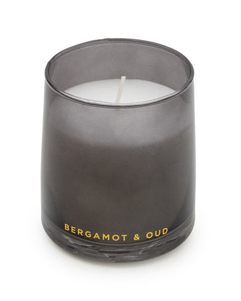 Elegant Smoky Black Tapered Glass Candle Holder with Bergamot & Oud Scent