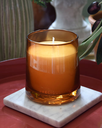 Amber Tapered Glass Candle Holder with 5% Precious Oud Scent