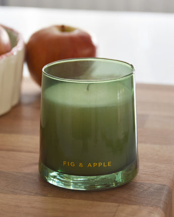 Green Tapered Glass Candle Holder with Fig & Apple Scent