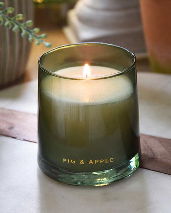 Green Tapered Glass Candle Holder with Fig & Apple Scent