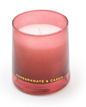 Elegant Red Tapered Glass Candle Holder with Pomegranate & Cassis Scent