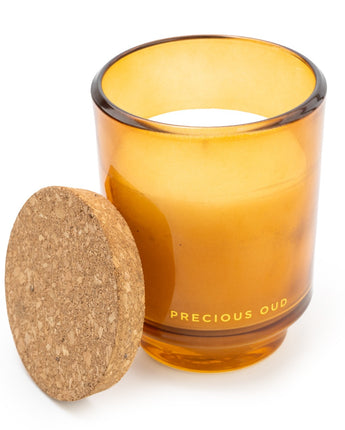 Amber Glass Candleholder with Cork Lid Infused with Precious Oud Scent