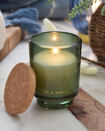 Green Glass Candleholder with Cork Lid – 5% Fig & Apple Scent