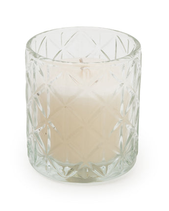 Elegant Clear Diamond Cut Glass Candle Holder with Devon Scent