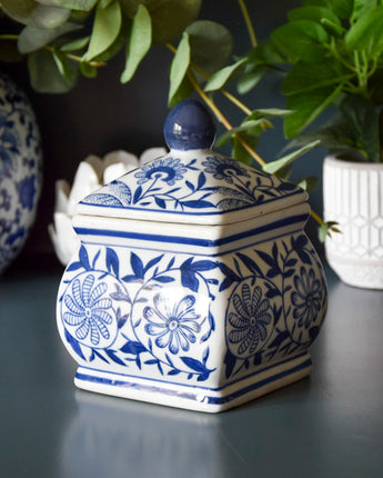 Small Square Ginger Jar - Blue/White Design