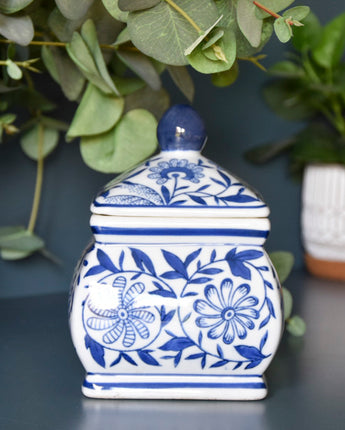 Small Square Ginger Jar - Blue/White Design