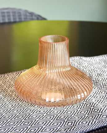 Small Ridged Amber Bottle Vase