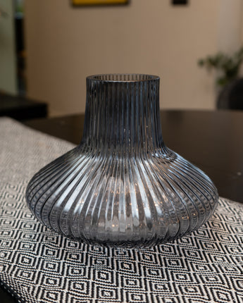 Elegant Blue Ridged Bottle Vase