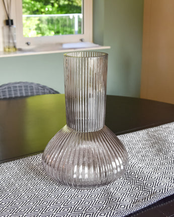 Refined Grey Ridged Tall Bottle Vase