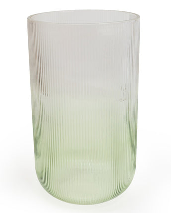 Elegant Green Two-Tone Ridged Glass Vase