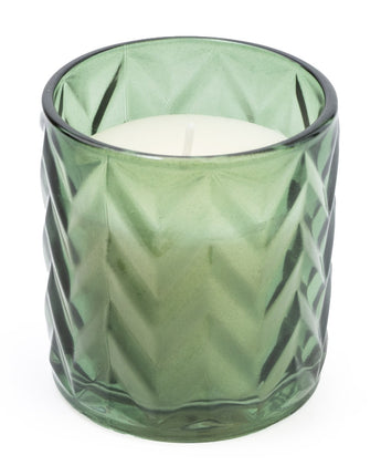 Zigzag Green Glass Candle Holder – Infused with Mediterranean Lemon Grove Scent