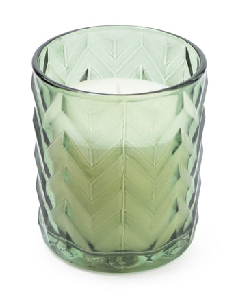 Large Zigzag Green Glass Candle Holder Infused with Mediterranean Lemon Grove Scent