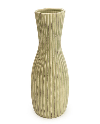 Elegant Ridged Green Bottle Vase