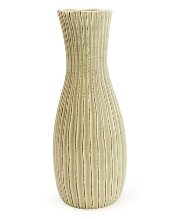 Elegant Large Ridged Green Bottle Vase